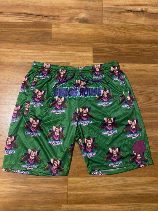 SWAGGHOUSE CUSTOMIZED LOGO ALL OVER (GYM SHORTS) PURPLE, BLACK , GREEN